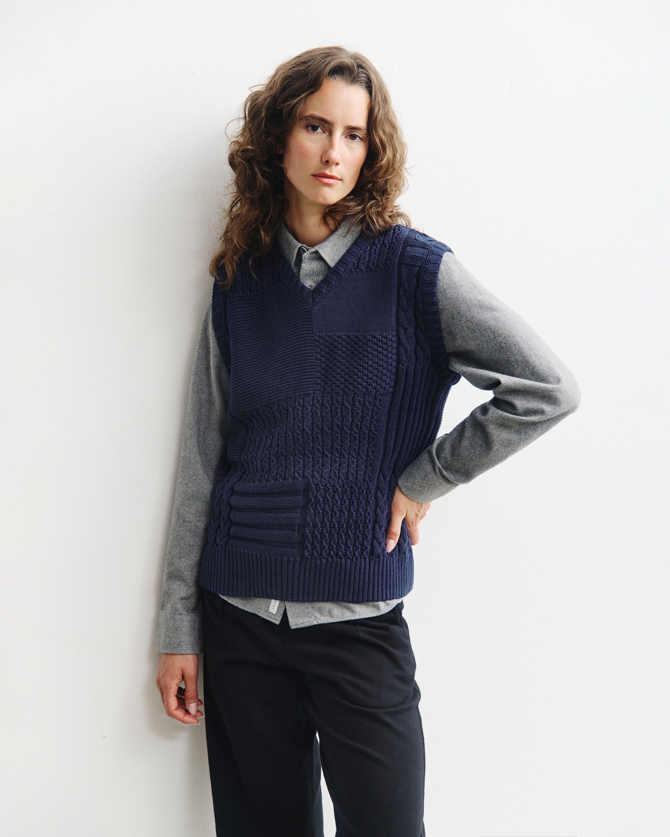 Patchwork Strickweste Bio Baumwolle - Dunkelblau