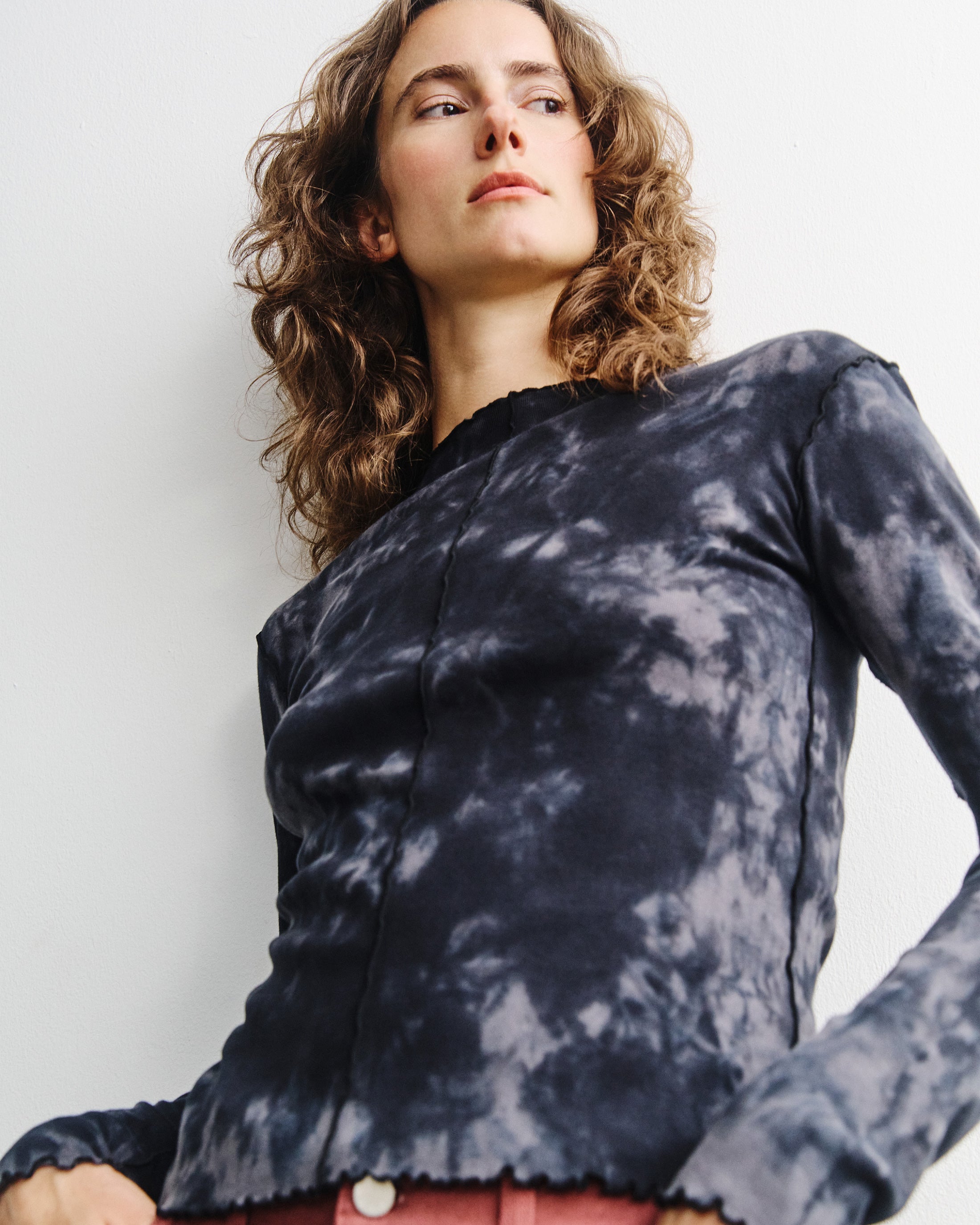 Pin-Tucked Long-Sleeve Bio Baumwolle - Batik Schwarz