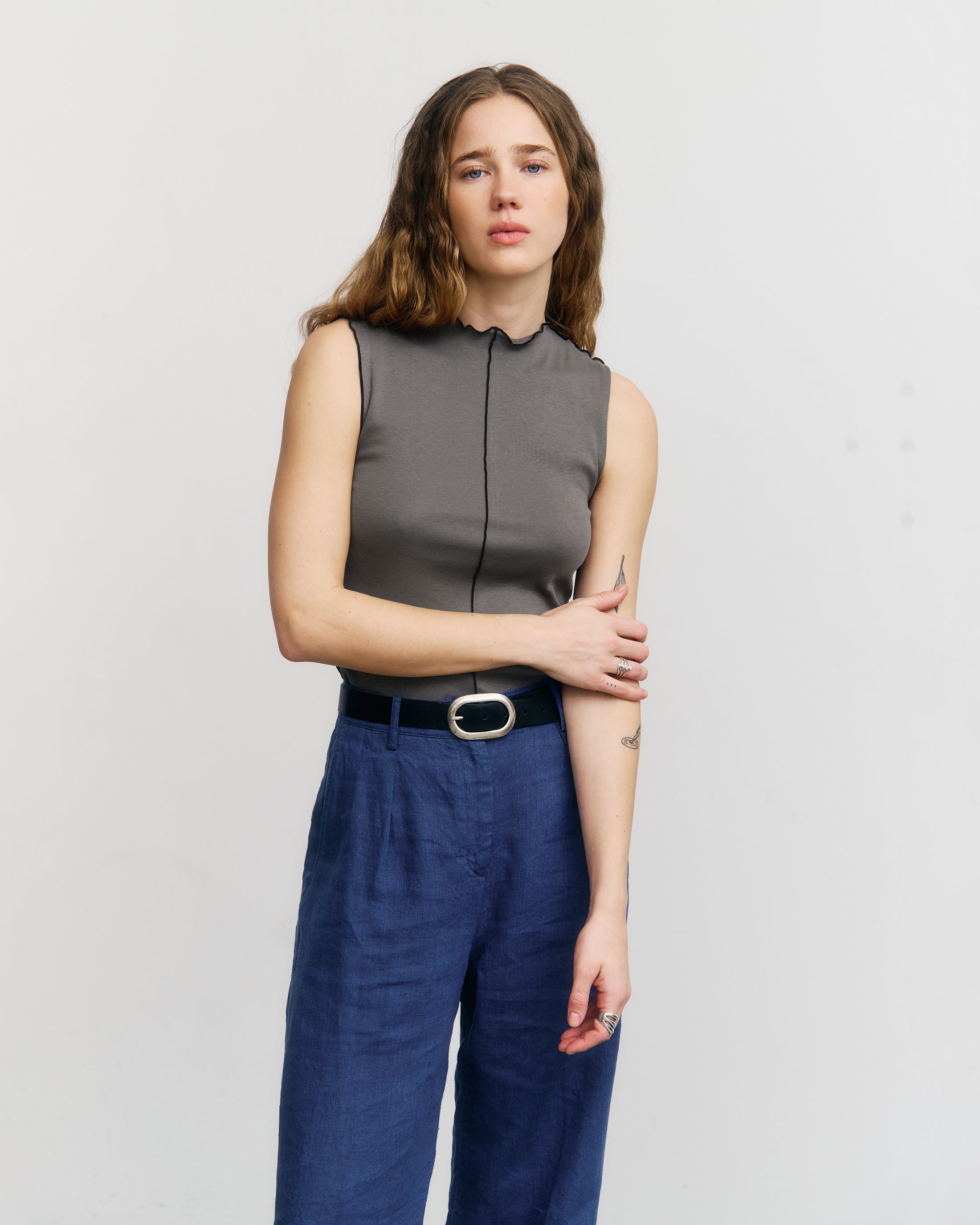 Pin-Tucked Top Bio Baumwolle - Grau