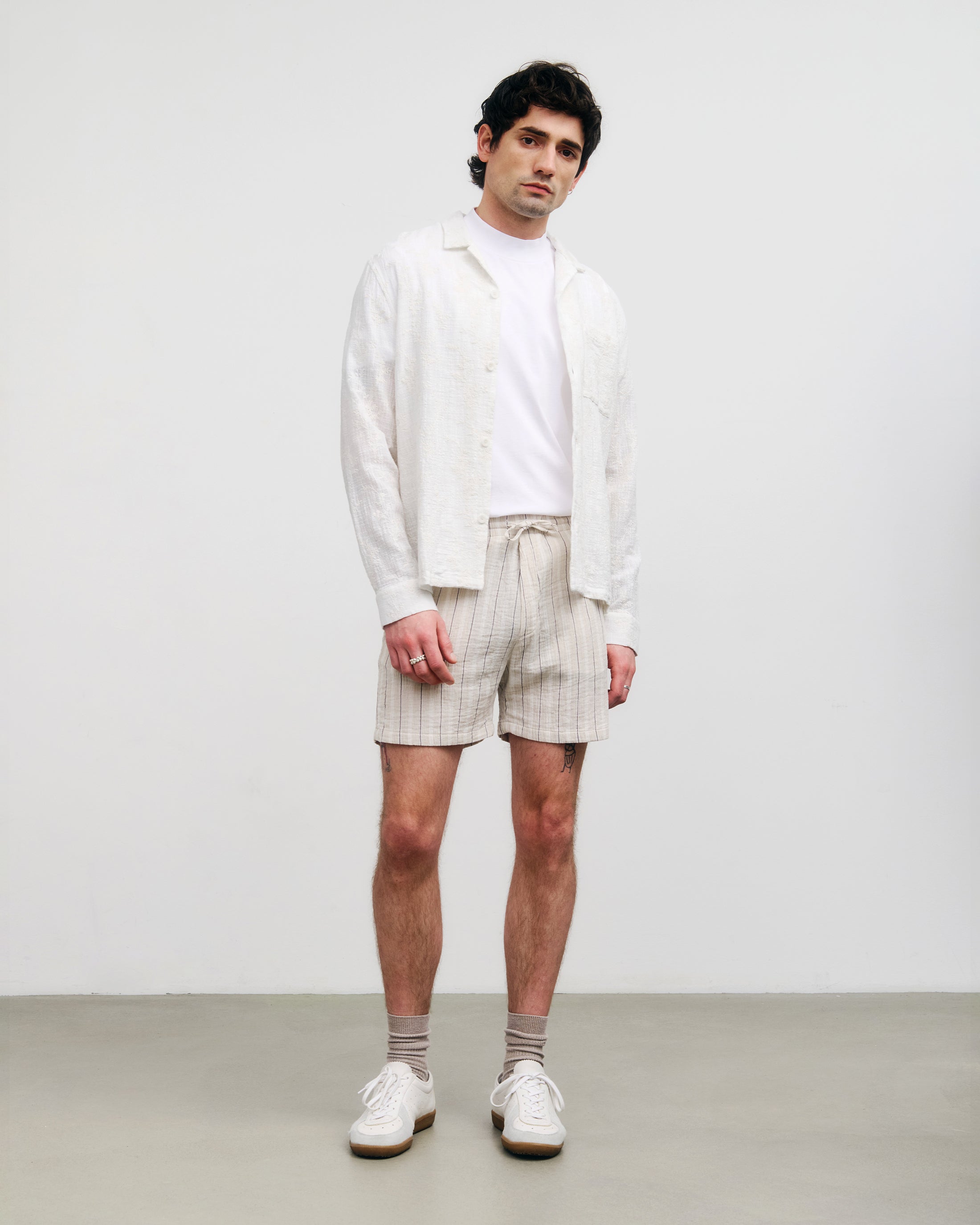 Gestreifte Musselin Shorts Bio Baumwolle - Sand