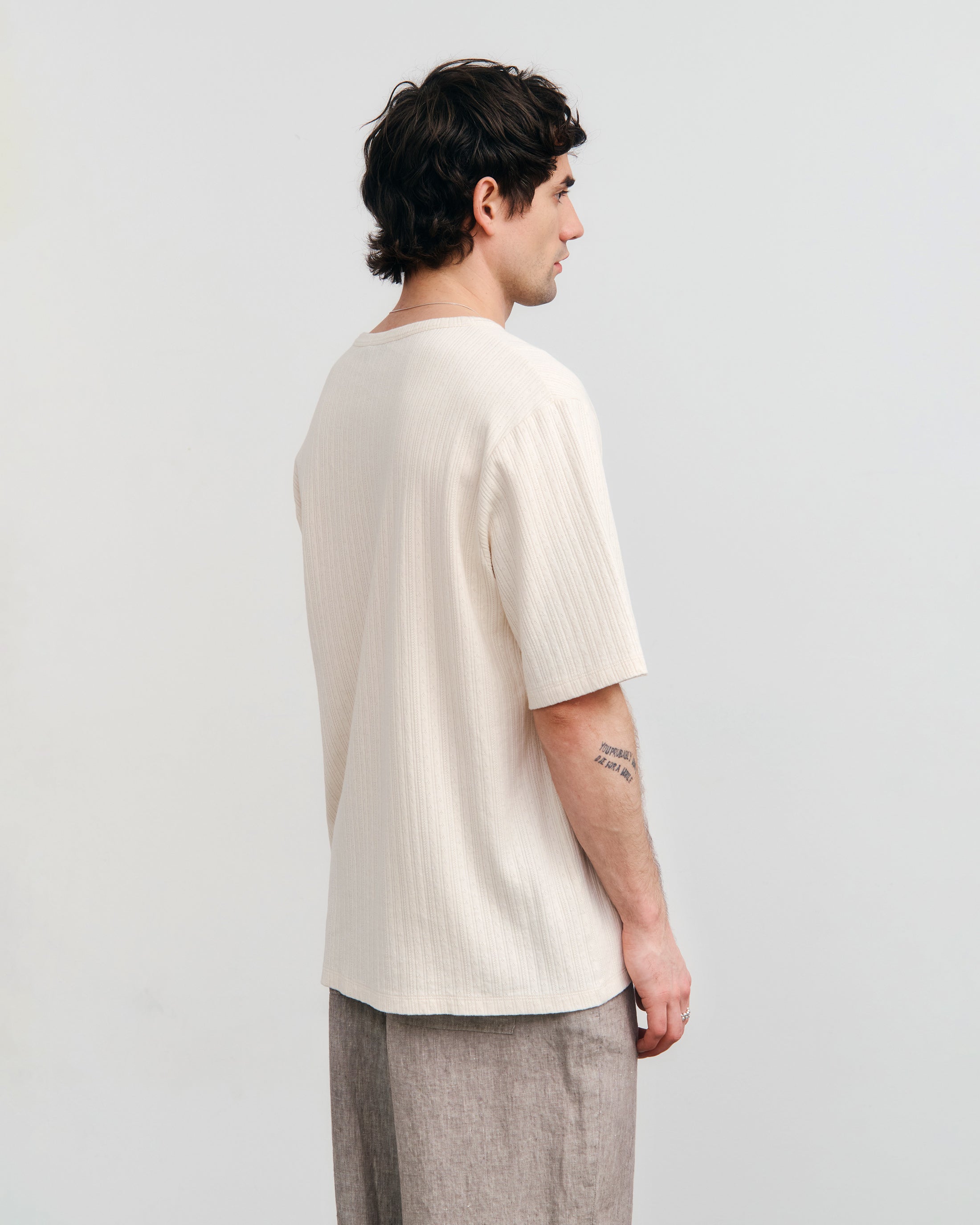 Geripptes T-Shirt Bio Baumwolle - Creme