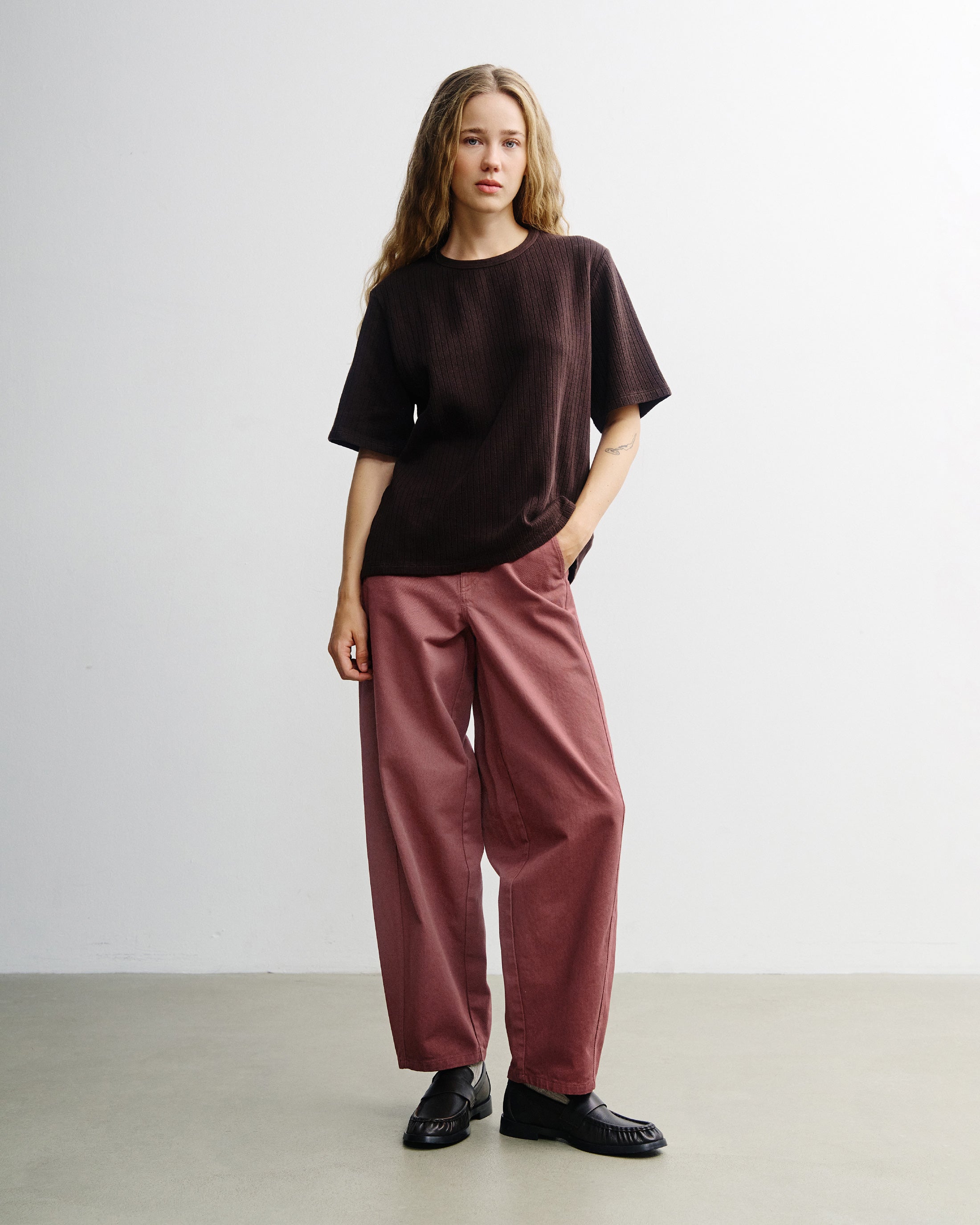 Geripptes T-Shirt Bio Baumwolle - Braun