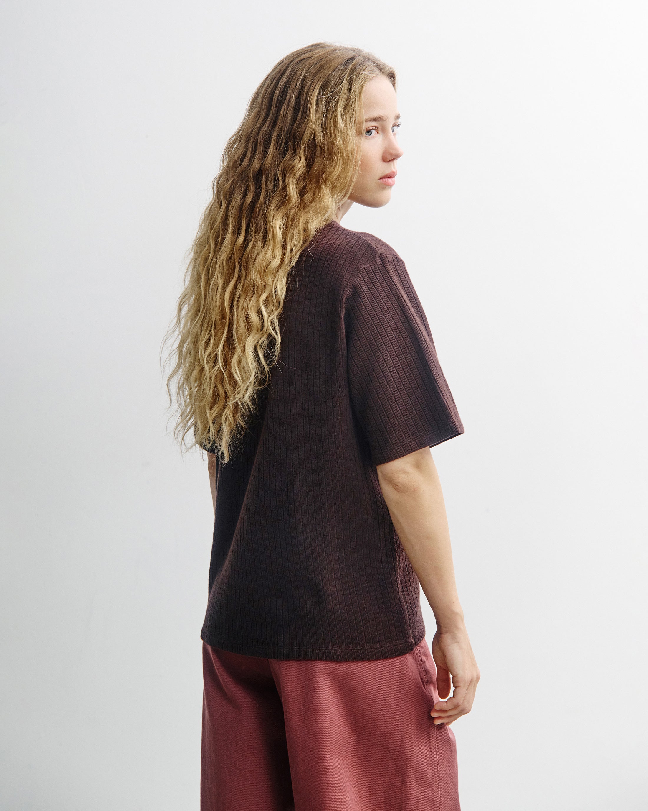 Geripptes T-Shirt Bio Baumwolle - Braun