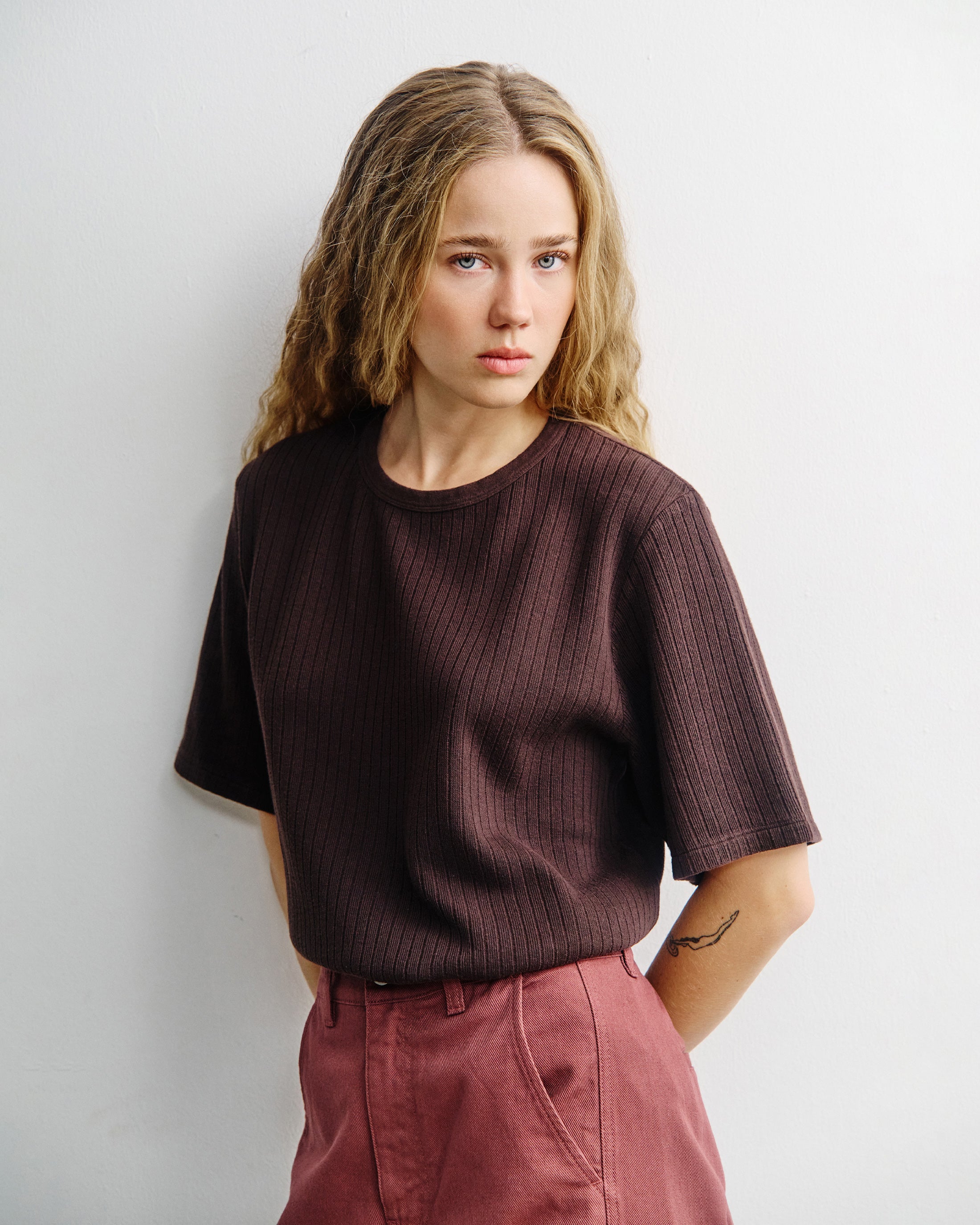 Geripptes T-Shirt Bio Baumwolle - Braun